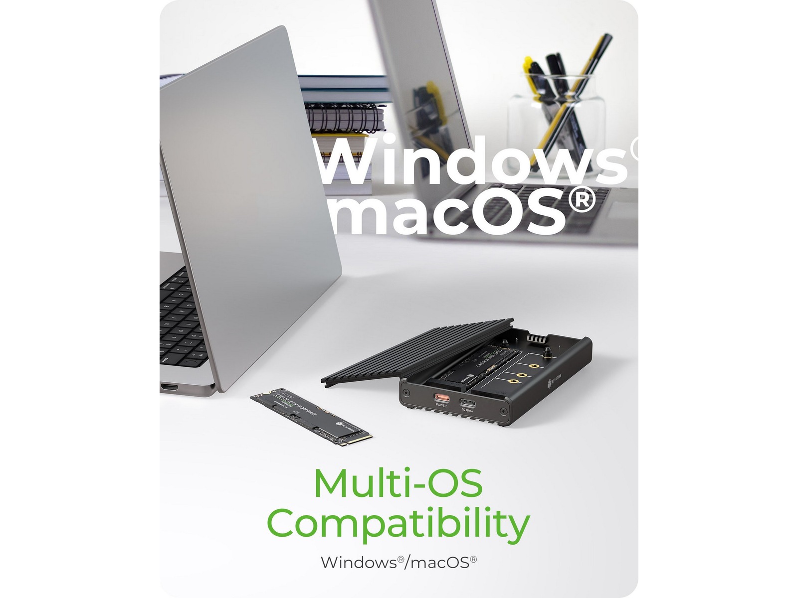 Icy Box 2 bay M.2 PCIe NVMe-kabinett Externa Chassi