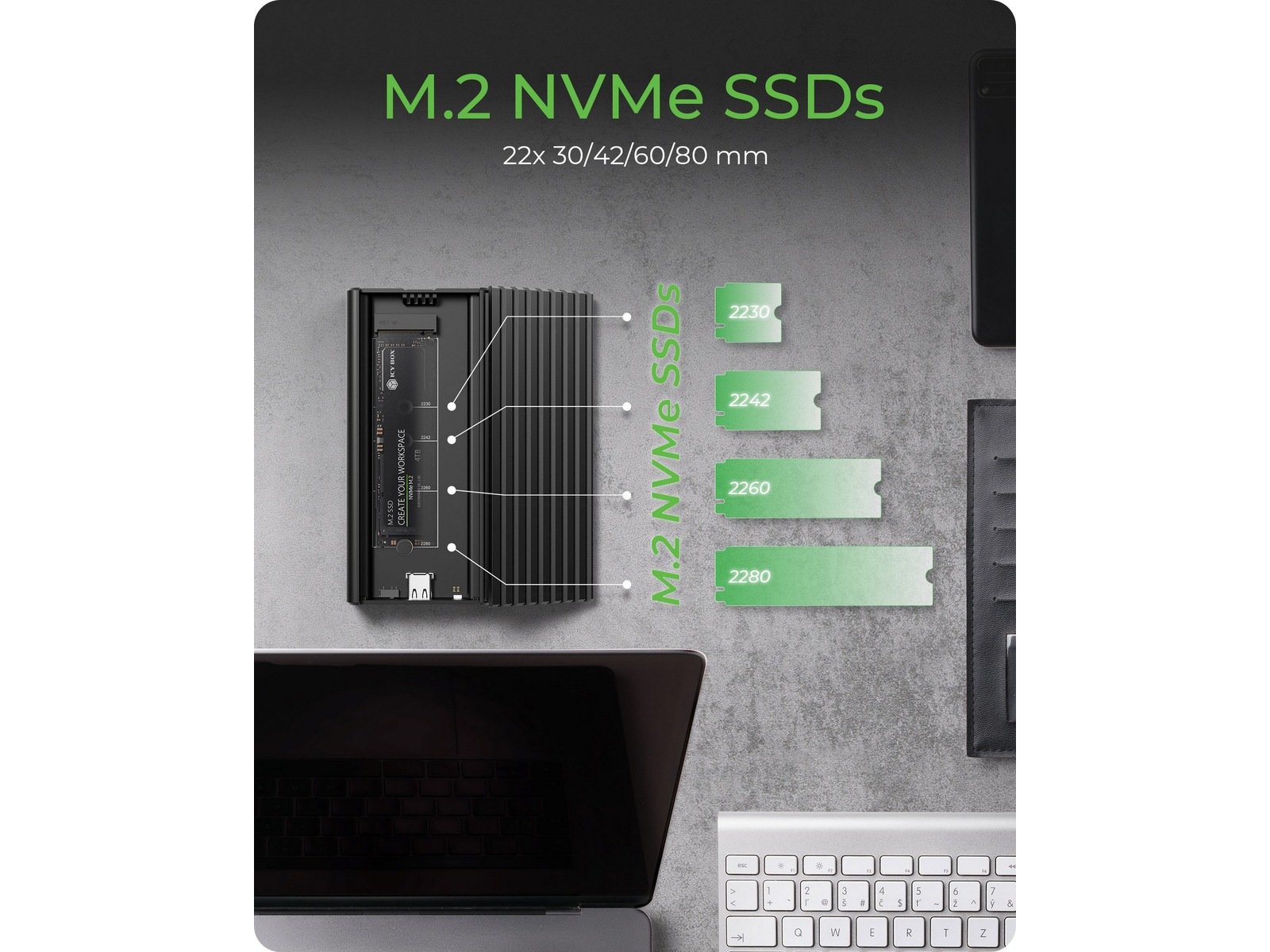 Icy Box M.2 NVMe SSD-kabinett Externa Chassi
