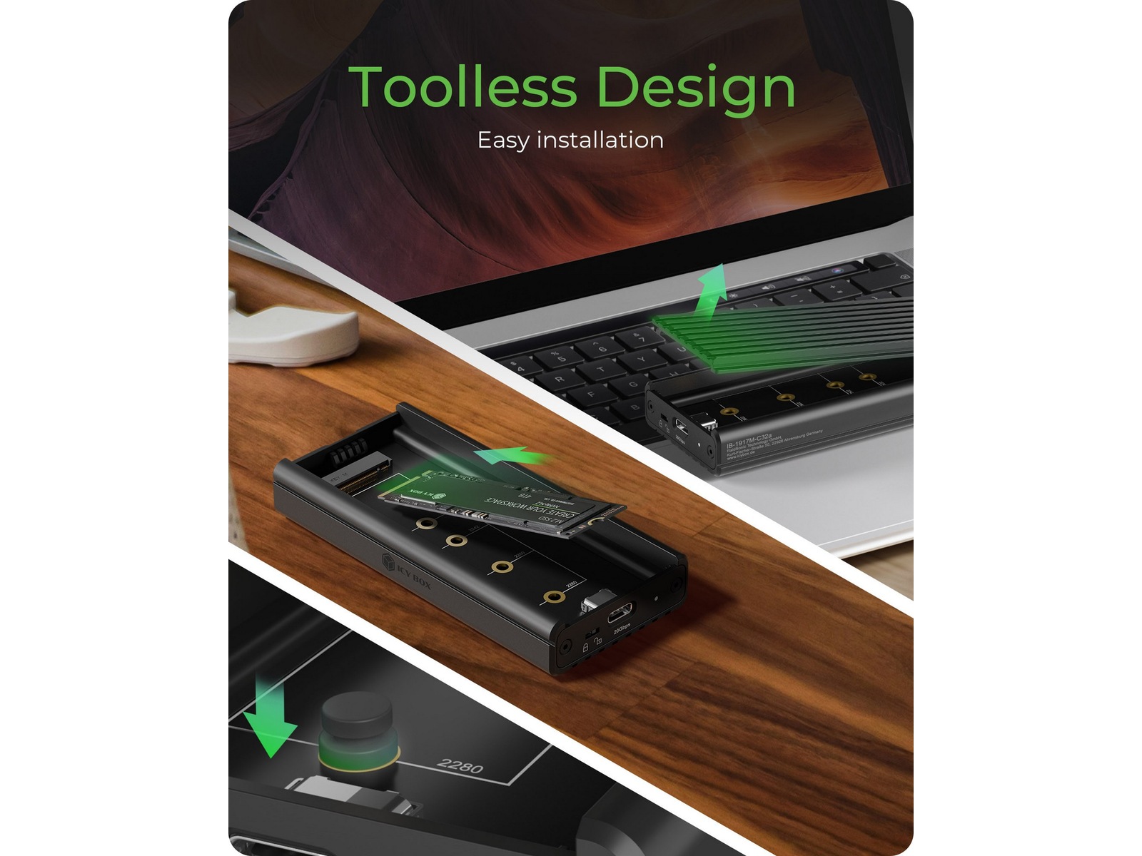 Icy Box M.2 NVMe SSD-kabinett Externa Chassi