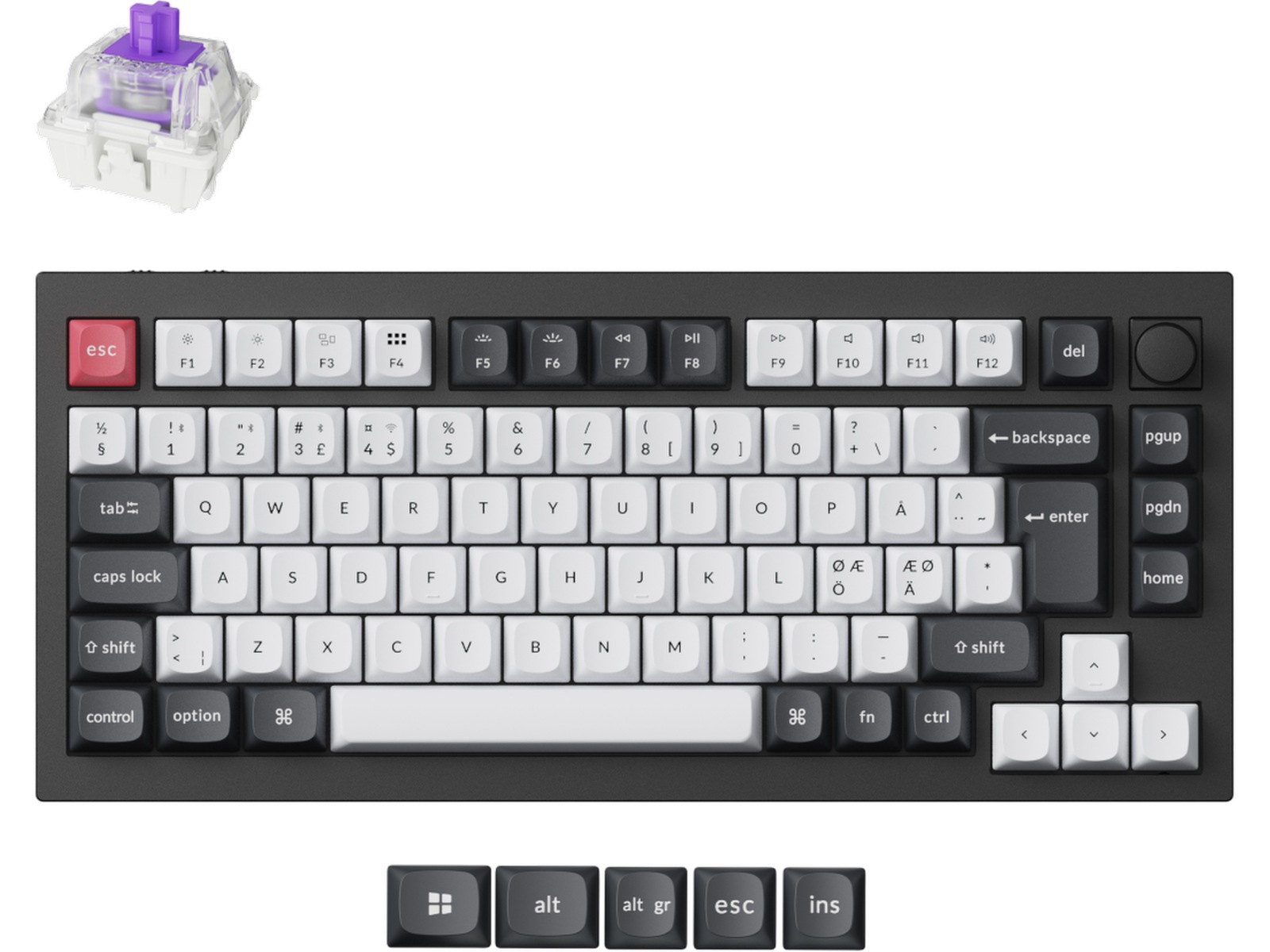 Keychron Q1 HE 75% QMK trådlöst gamingtangentbord (svart) Gamingtangentbord