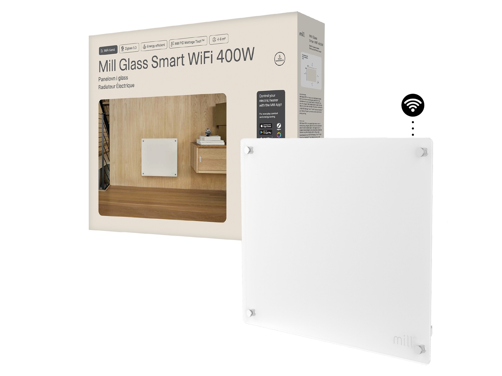 Mill Glass Smart WiFi Gen 4 panelvärmare 400W Panelelement