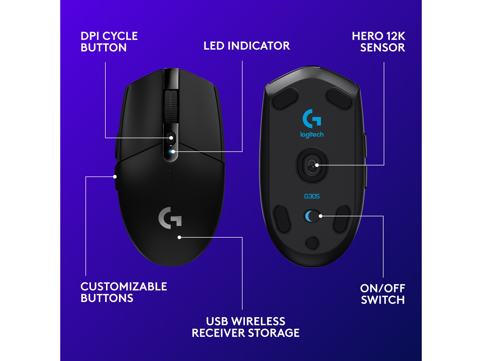 Logitech G305 Lightspeed Trådlös Gamingmus (svart) Gamingmus