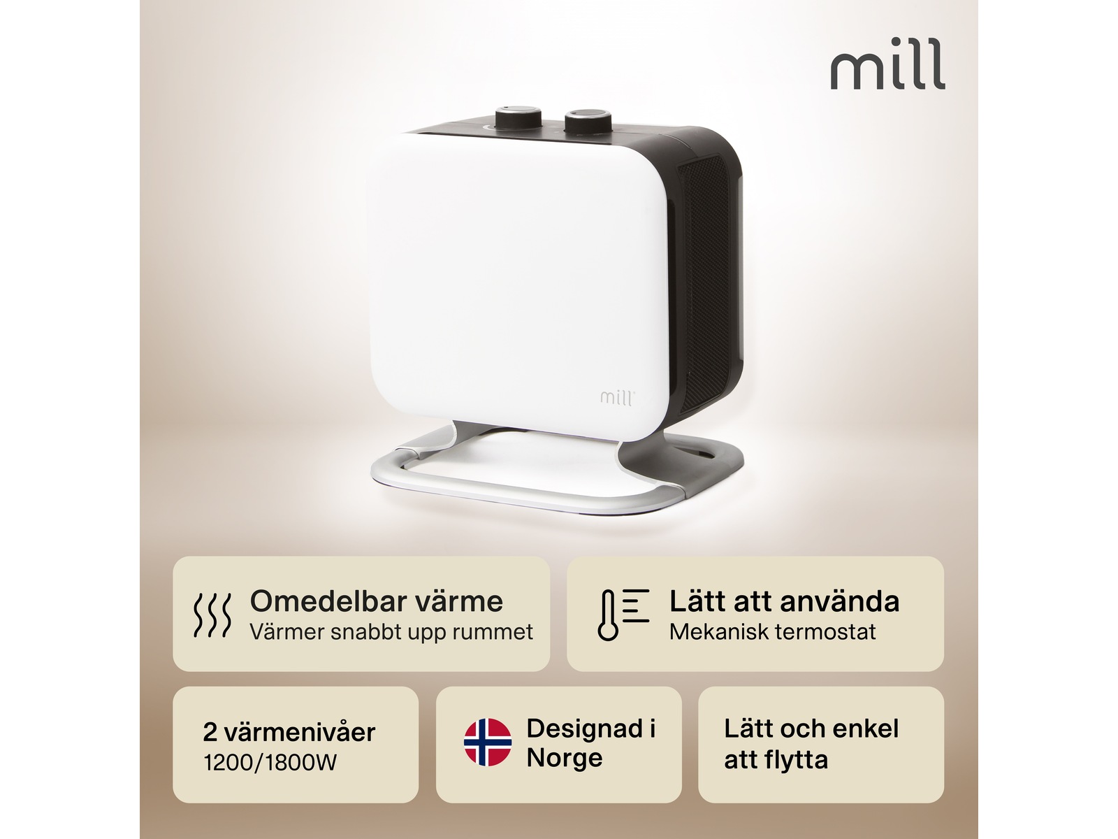 Mill Compact fläktugn 1800W med fot (vit) Fläktar och varmluftsugnar