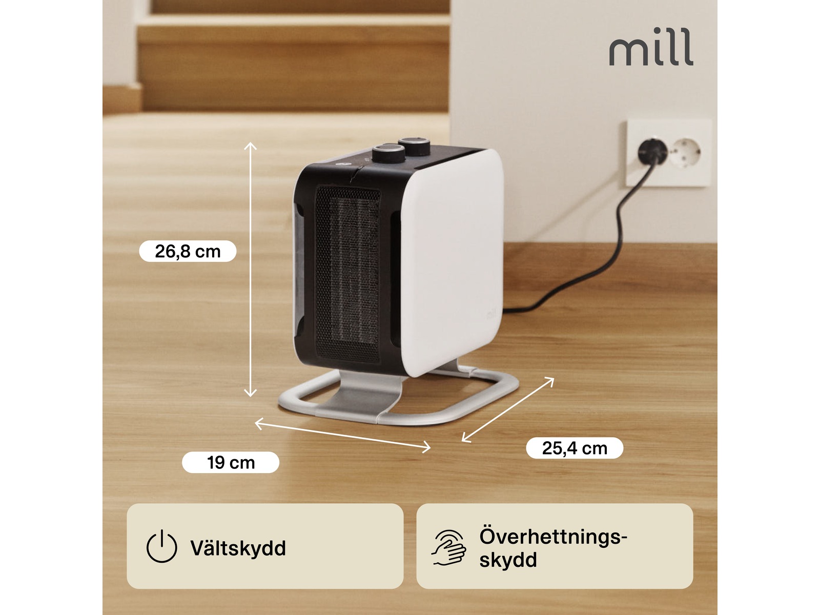Mill Compact fläktugn 1800W med fot (vit) Fläktar och varmluftsugnar