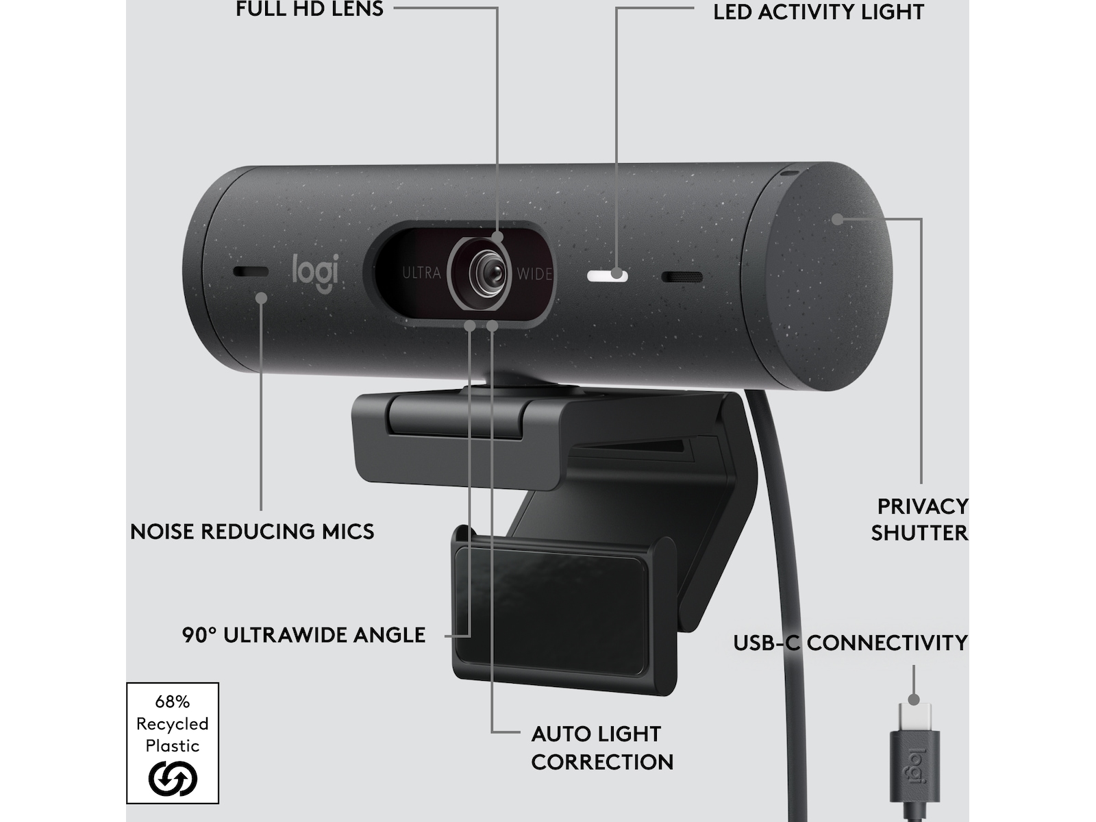 Logitech Brio 500 webbkamera (graphite) Webbkamera