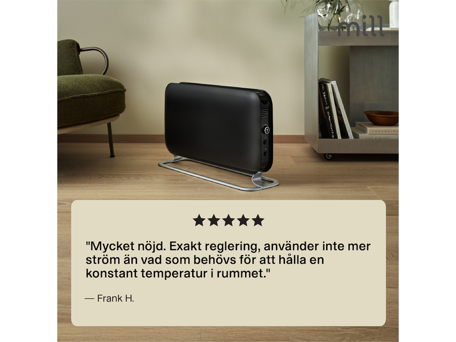 Mill WiFi golvelement 1200W (svart) 2-pack Fristående element