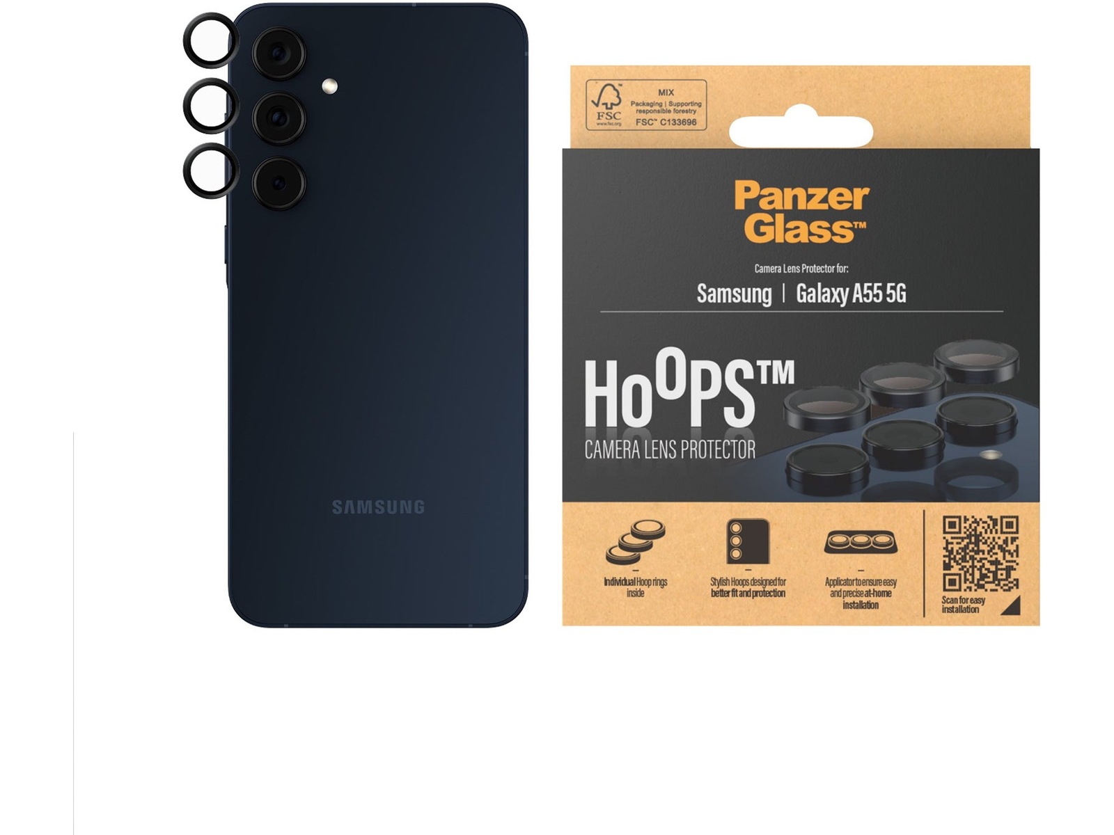 PanzerGlass Galaxy A55 5G Hoops Linsskydd (svart) Skärmskydd mobiltelefon