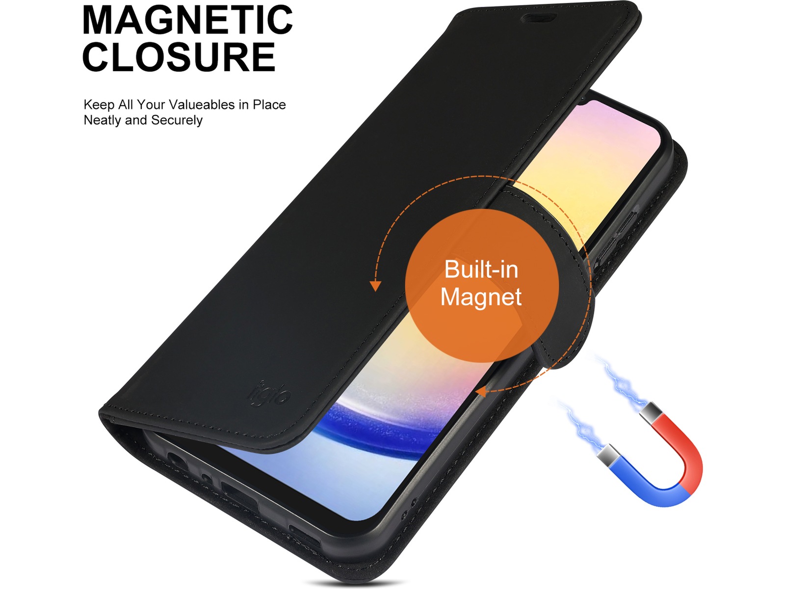 iiglo Samsung Galaxy A25 Plånboksfodral (svart) Mobilskal