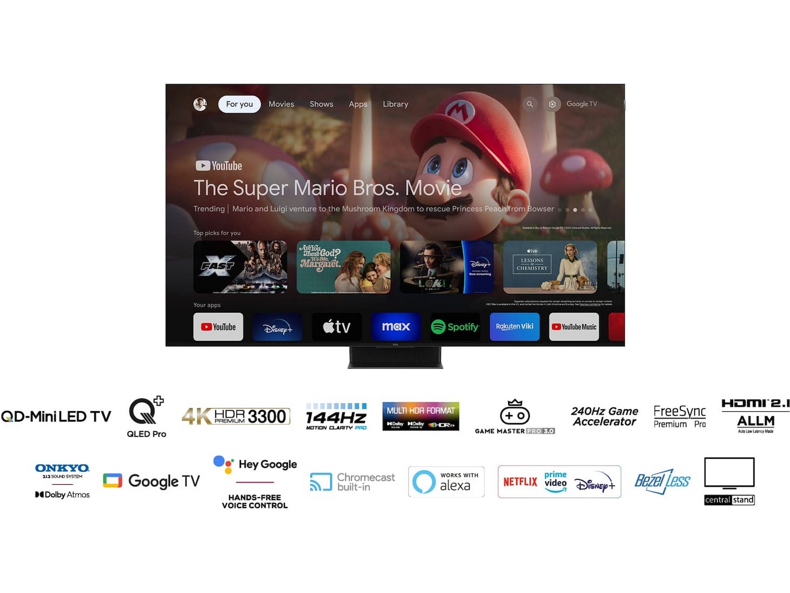 TCL 85" 85C855 QLED Pro 4K Google TV 144Hz Över 80 tums TV