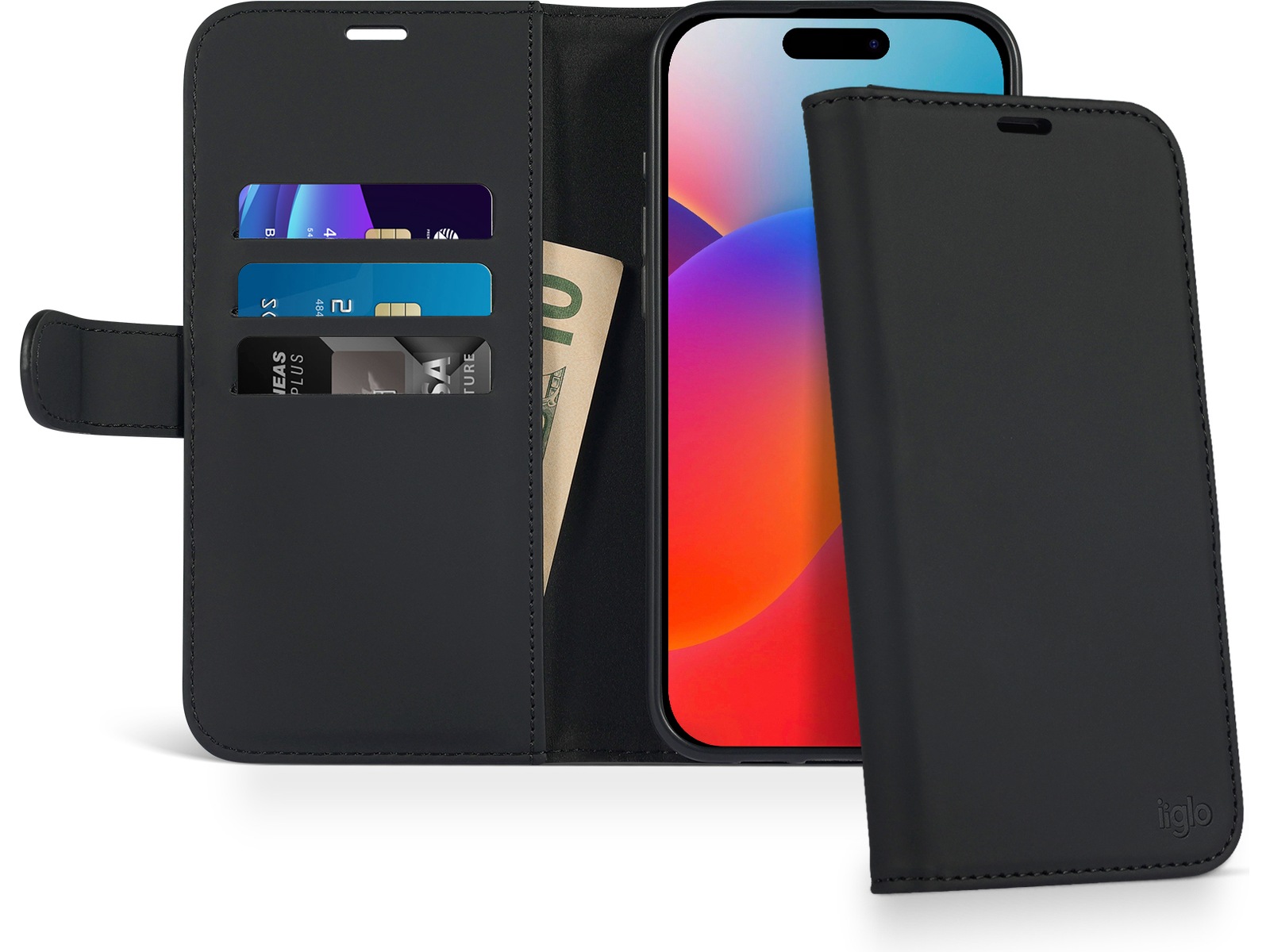 iiglo iPhone 16 Pro Max Plånboksfodral (svart) Mobilskal
