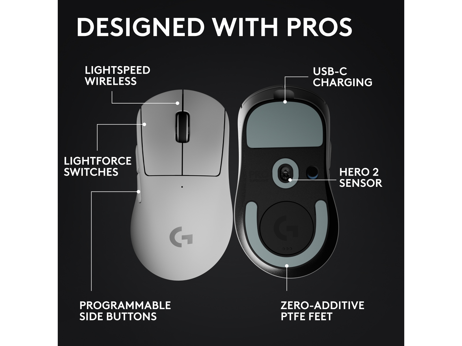 Logitech G Pro X Superlight 2 DEX trådlös gamingmus (vit) Gamingmus