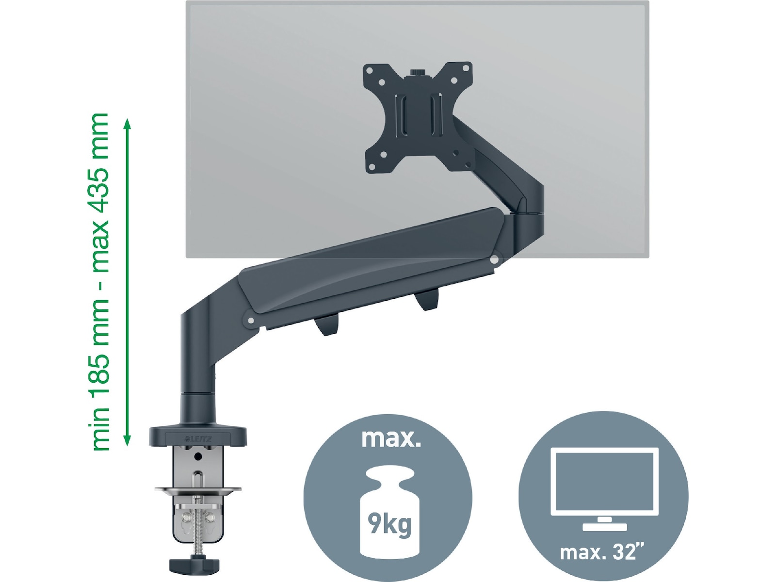 Leitz Ergo Monitorarm Enkel, platsbesparande, 17"-32" skärm Bord och väggfäste
