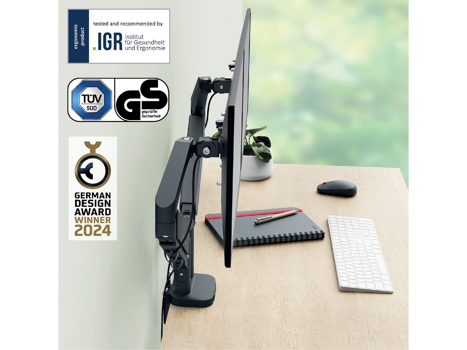 Leitz Ergo Monitorarm Dubbel, platsbesparande, 17"-32" skärmar Bord och väggfäste