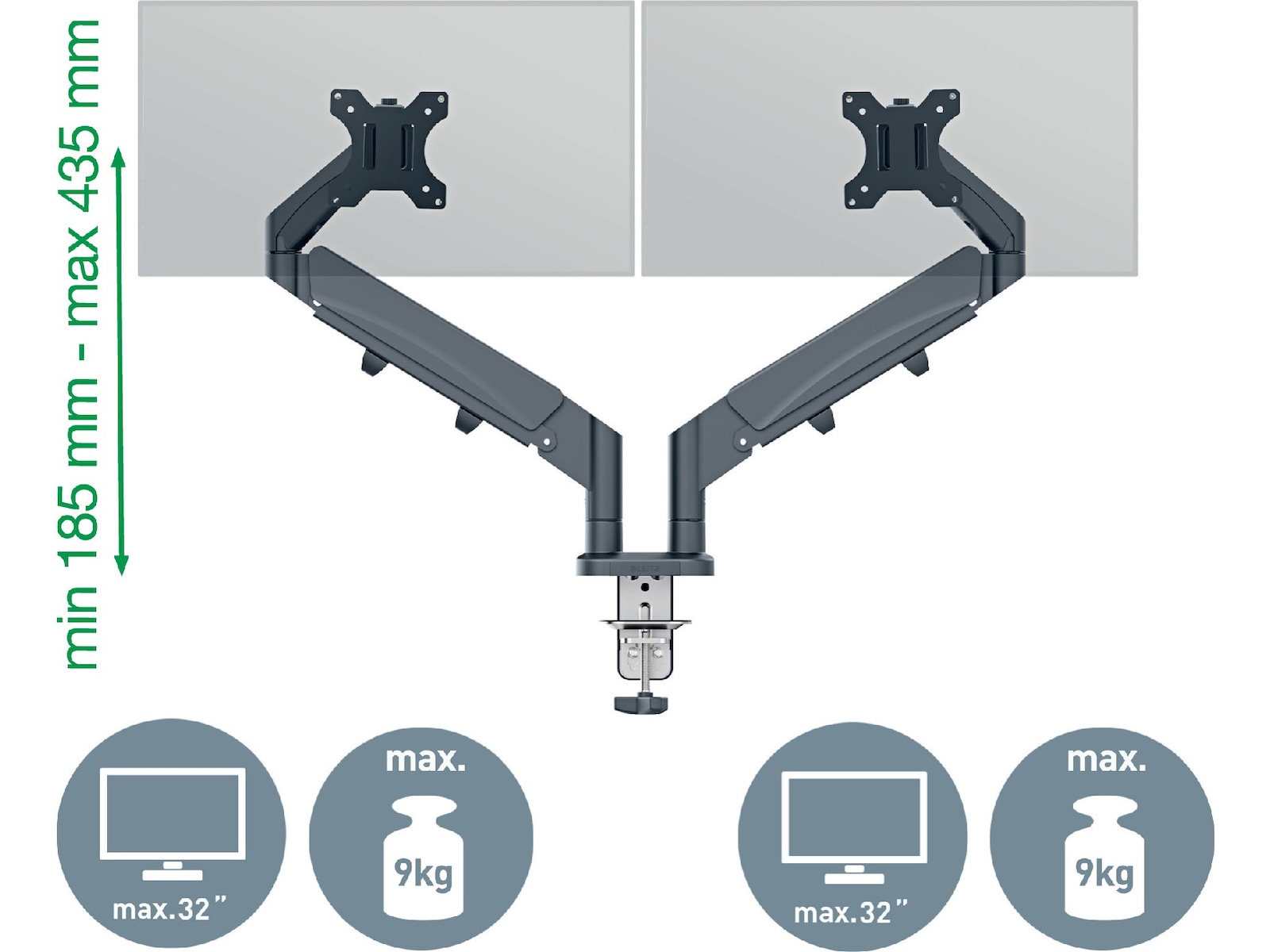 Leitz Ergo Monitorarm Dubbel, platsbesparande, 17"-32" skärmar Bord och väggfäste