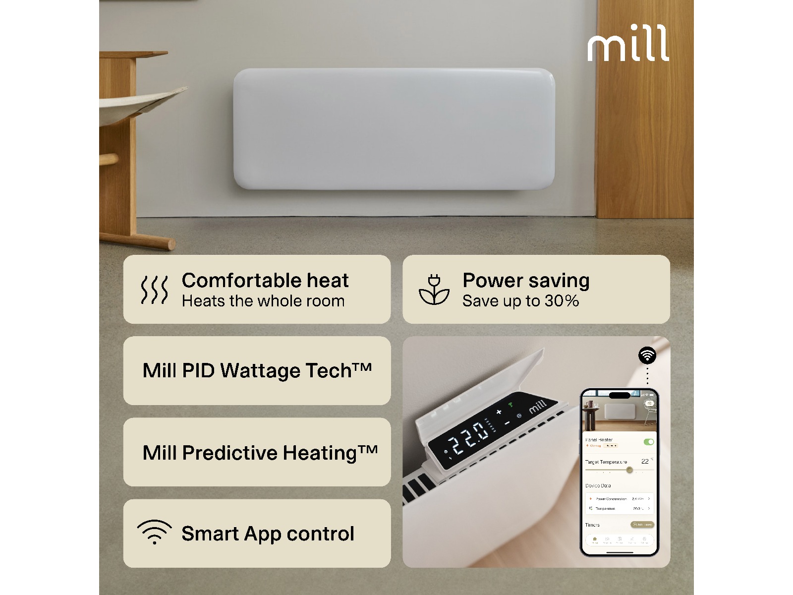 Mill Invisible Smart WiFi Gen 4 panelradiator 1300W (vit) Panelelement