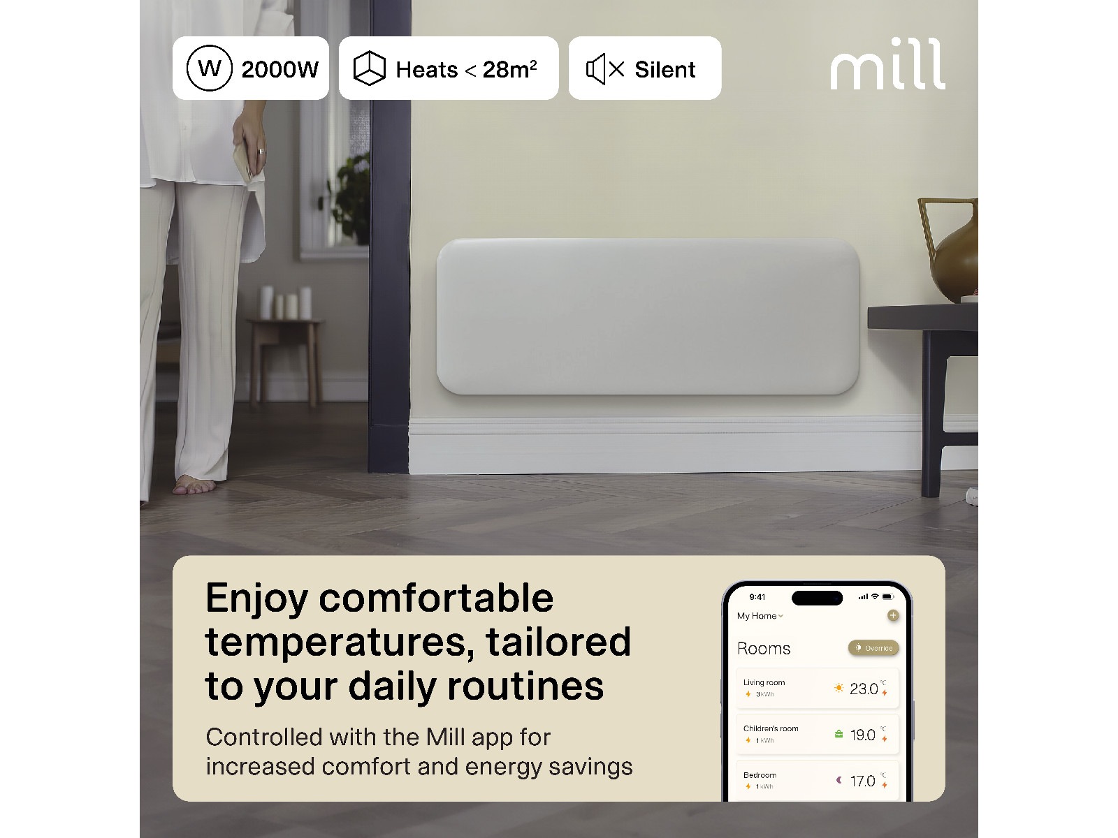 Mill Invisible Smart WiFi Gen 4 panelövn 2000W Panelelement