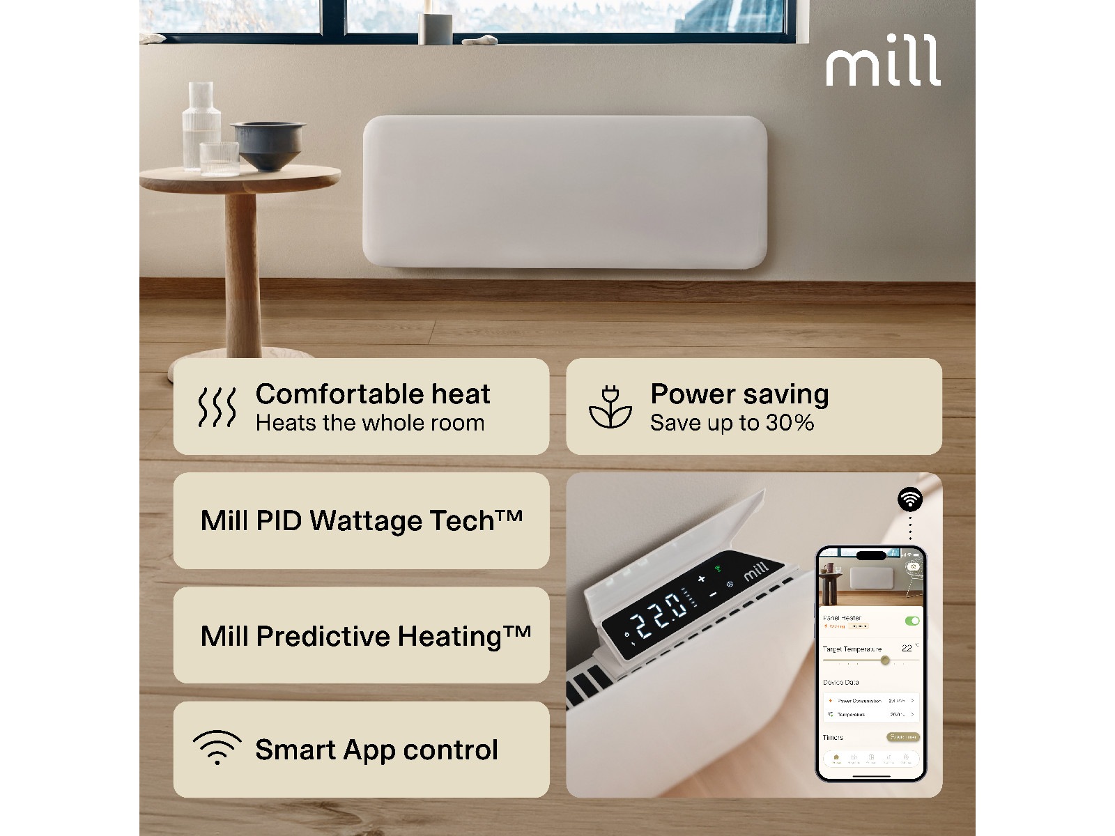 Mill Invisible Smart WiFi Gen 4 panelövn 2000W Panelelement