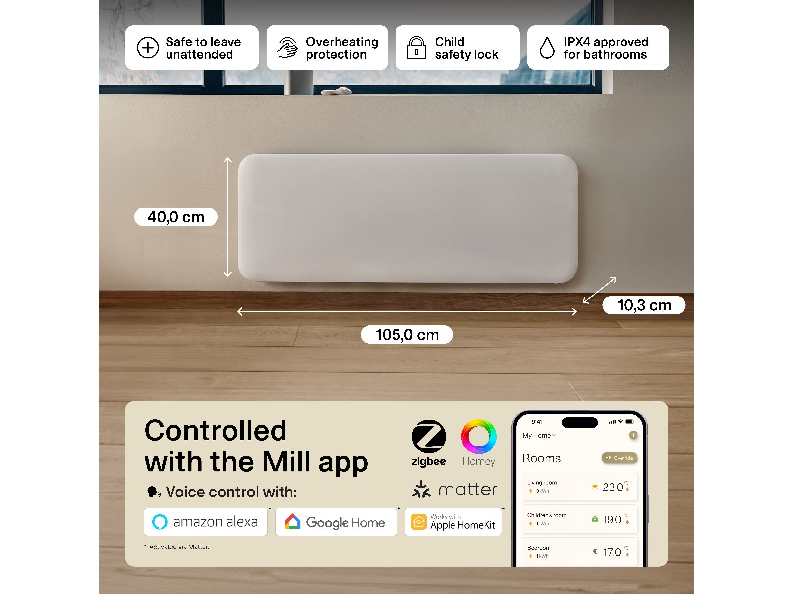 Mill Invisible Smart WiFi Gen 4 panelövn 2000W Panelelement