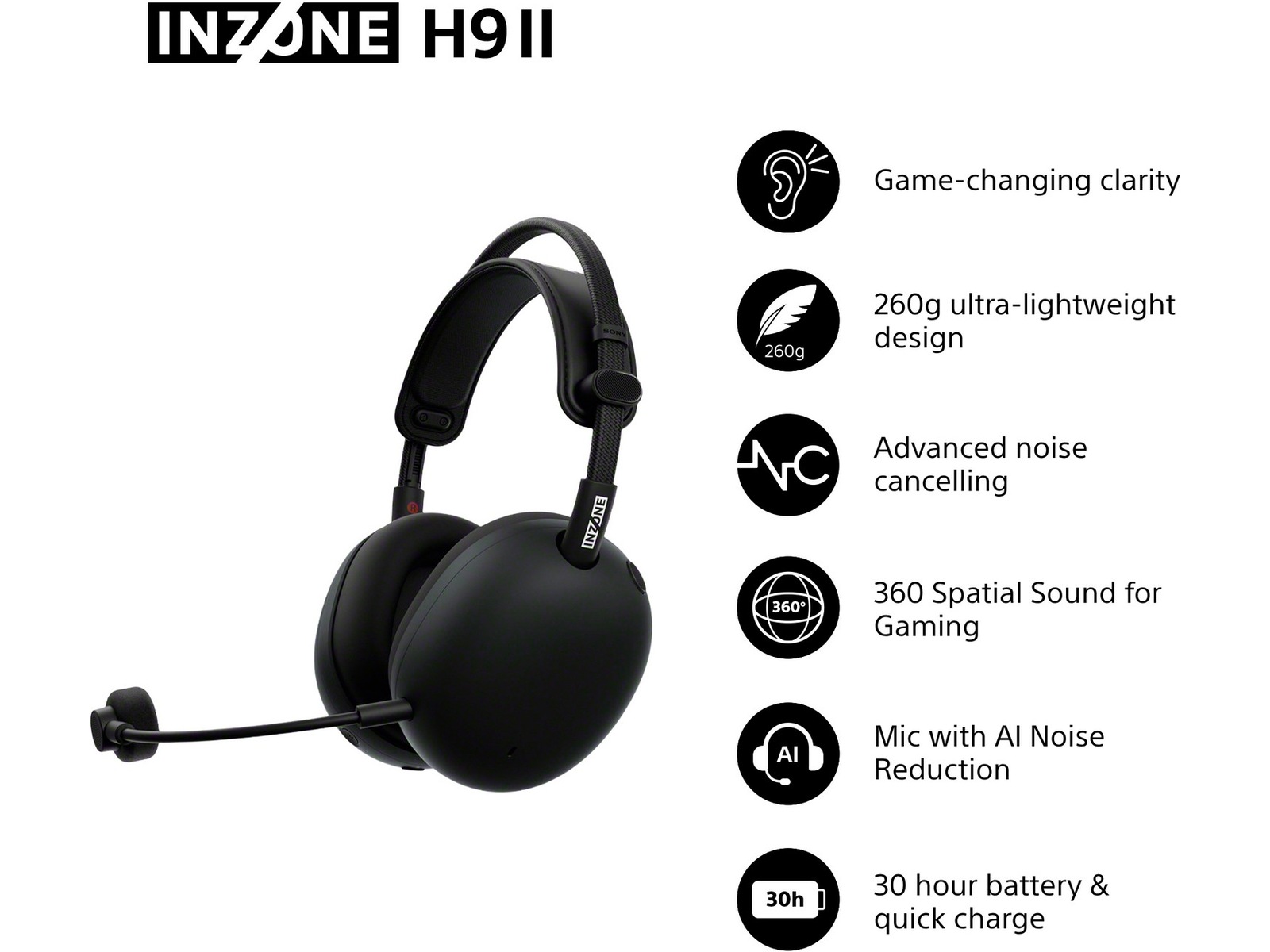 Sony INZONE H9 II Trådløst Støjreducerende Headset (sort) Gamingheadset