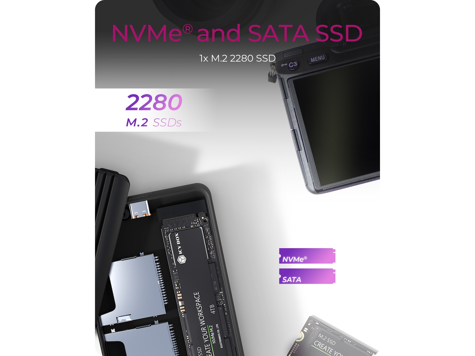 ICY BOX IB-CR602M-C31 M.2 SSD Enclosure Dockningsstationer