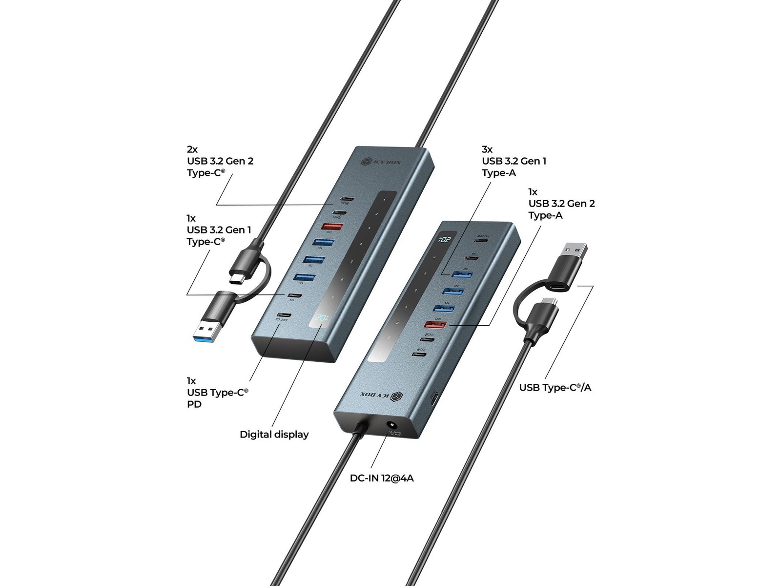 ICY BOX 9-i-1 HUB Dockningsstation och USB-hub