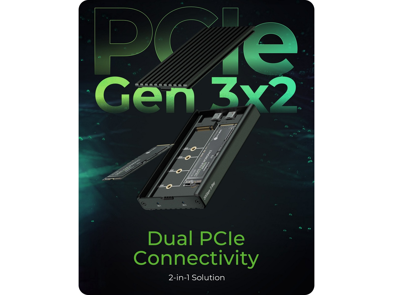 Icy Box 2 bay M.2 PCIe NVMe-kabinett Externa Chassi