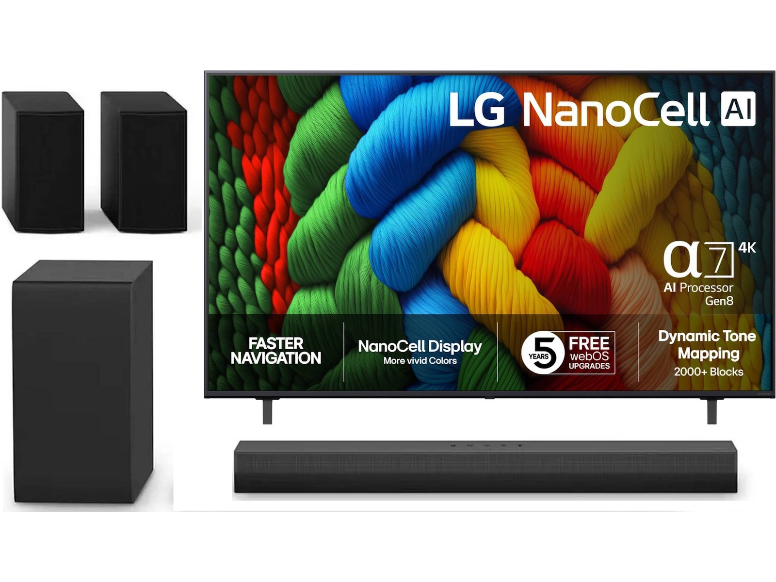 LG 75" NANO80 AI 4K NanoCell smart-TV (2025) + soundbar 60 - 69 tums TV