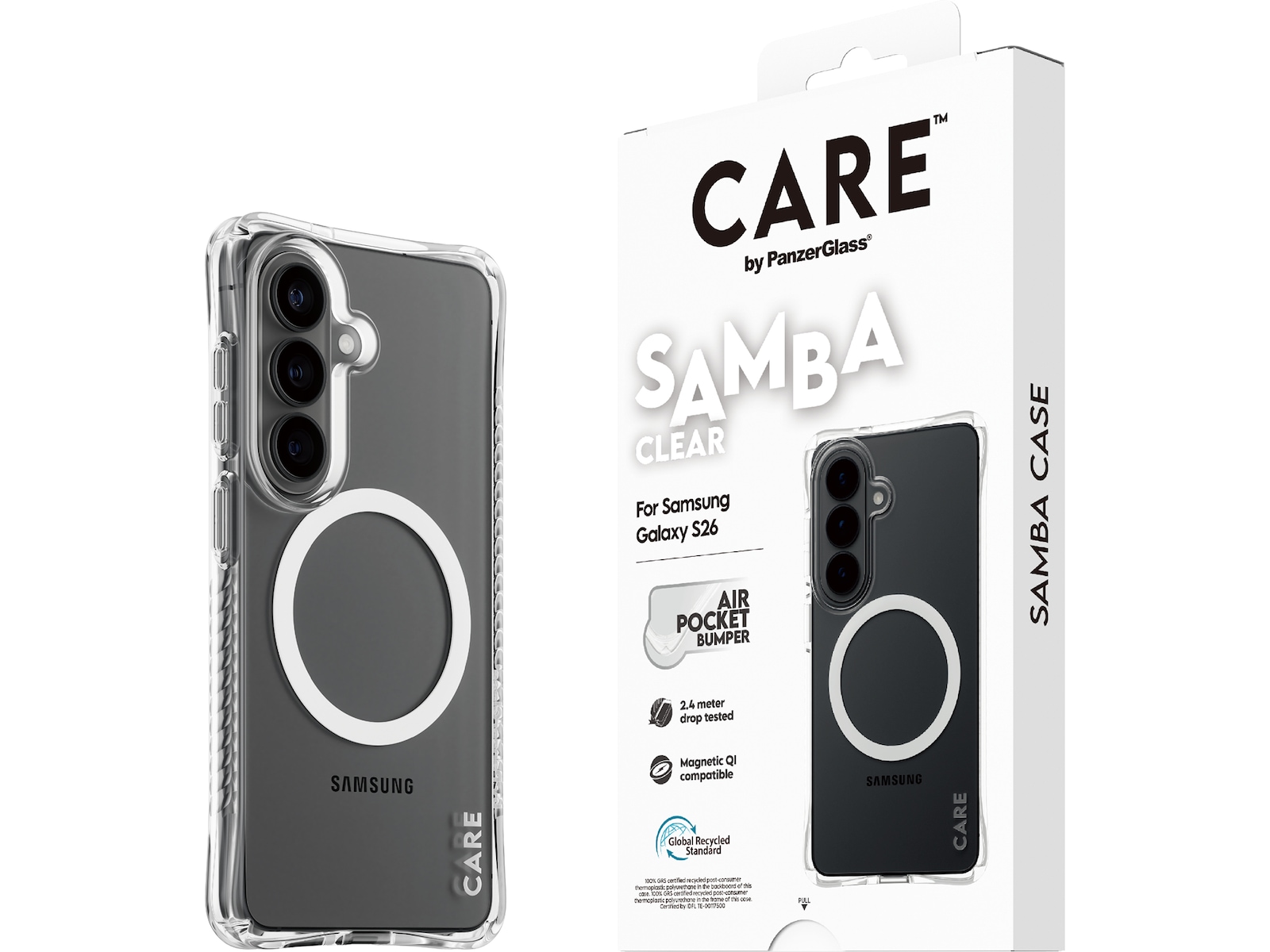 PanzerGlass CARE Galaxy S26 Samba Hardcase fodral (genomskinligt/vitt) Mobilskal