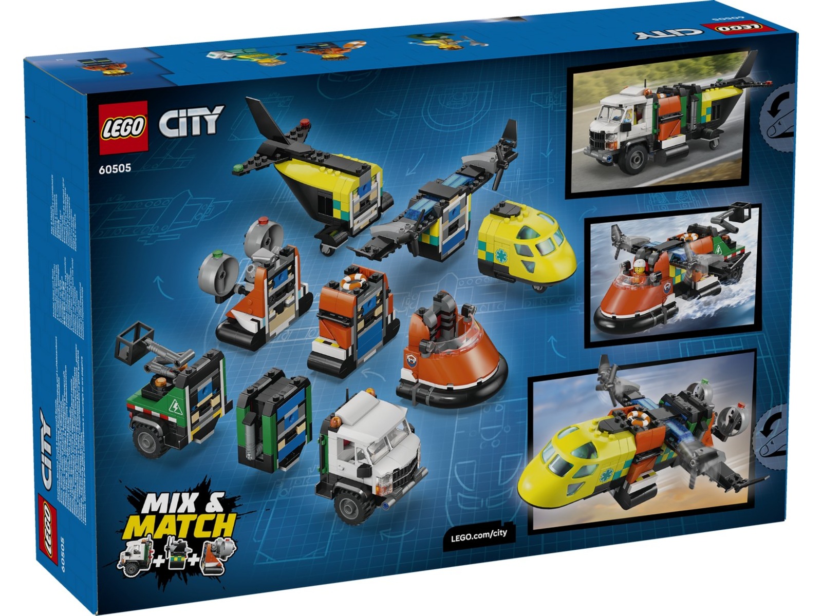 LEGO City Great Vehicles flyg-, servicebil- och luftkuddebåt-remix 60505 LEGO