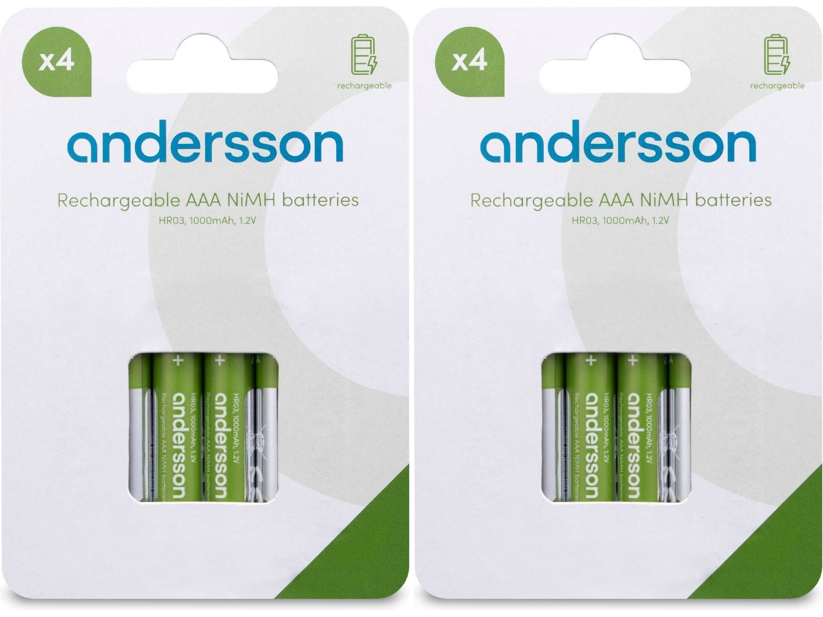Andersson uppladdningsbara AAA batterier, 2x4-pack Batterier för allmänt bruk