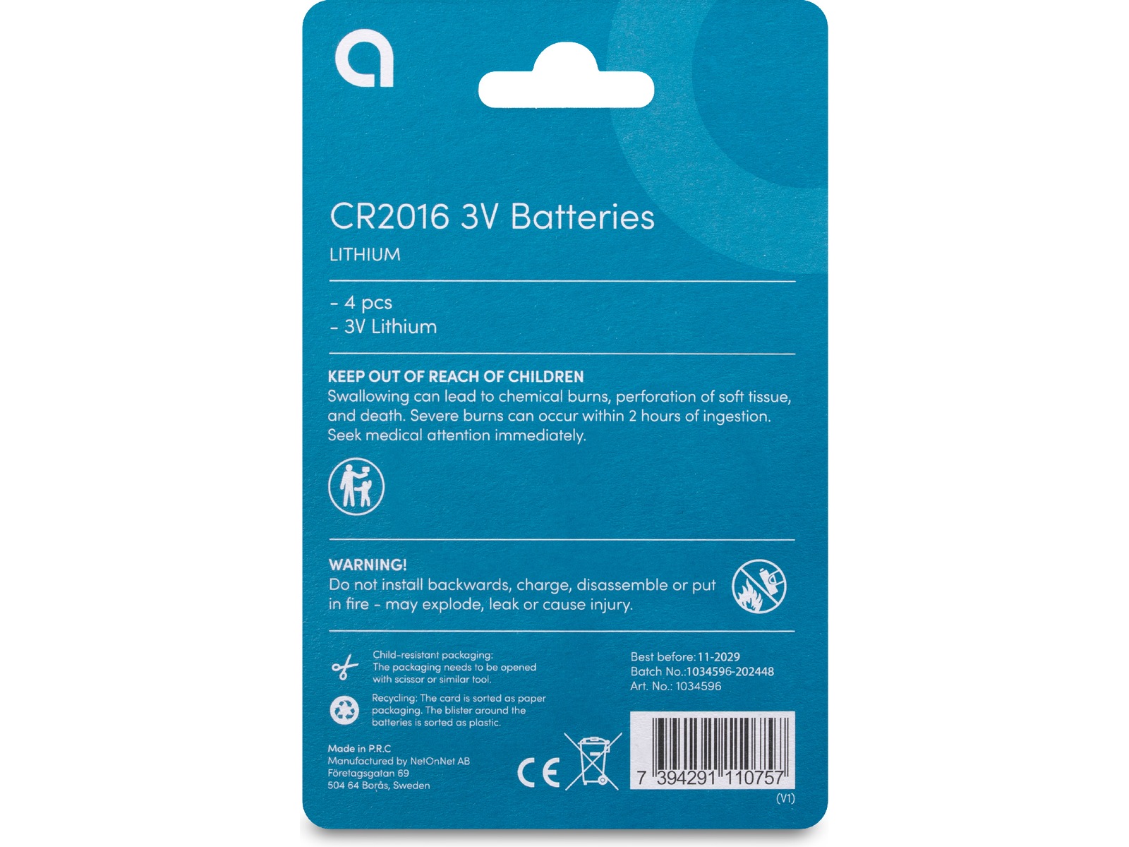 Andersson CR2016 litiumbatteri, 2x4-pack Batterier för allmänt bruk