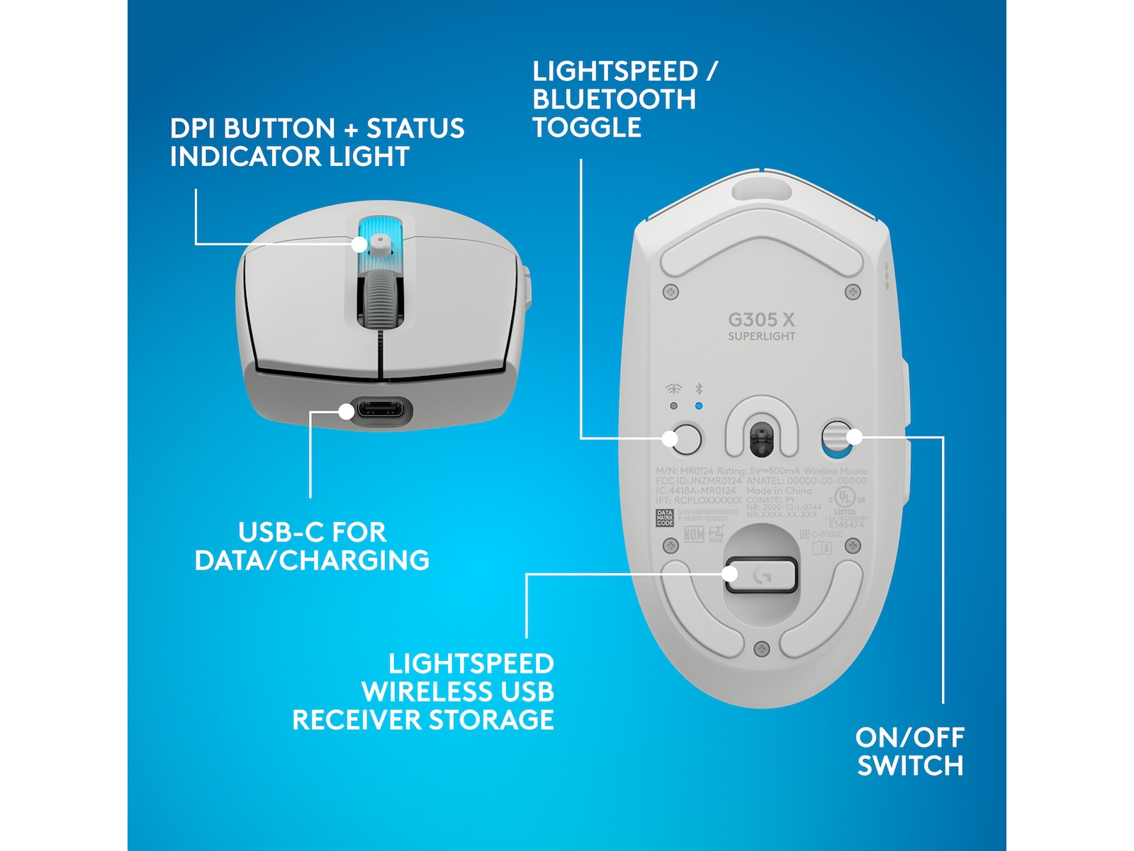 Logitech G305 X SUPERLIGHT Trådlös Spelmus (vit) Gamingmus