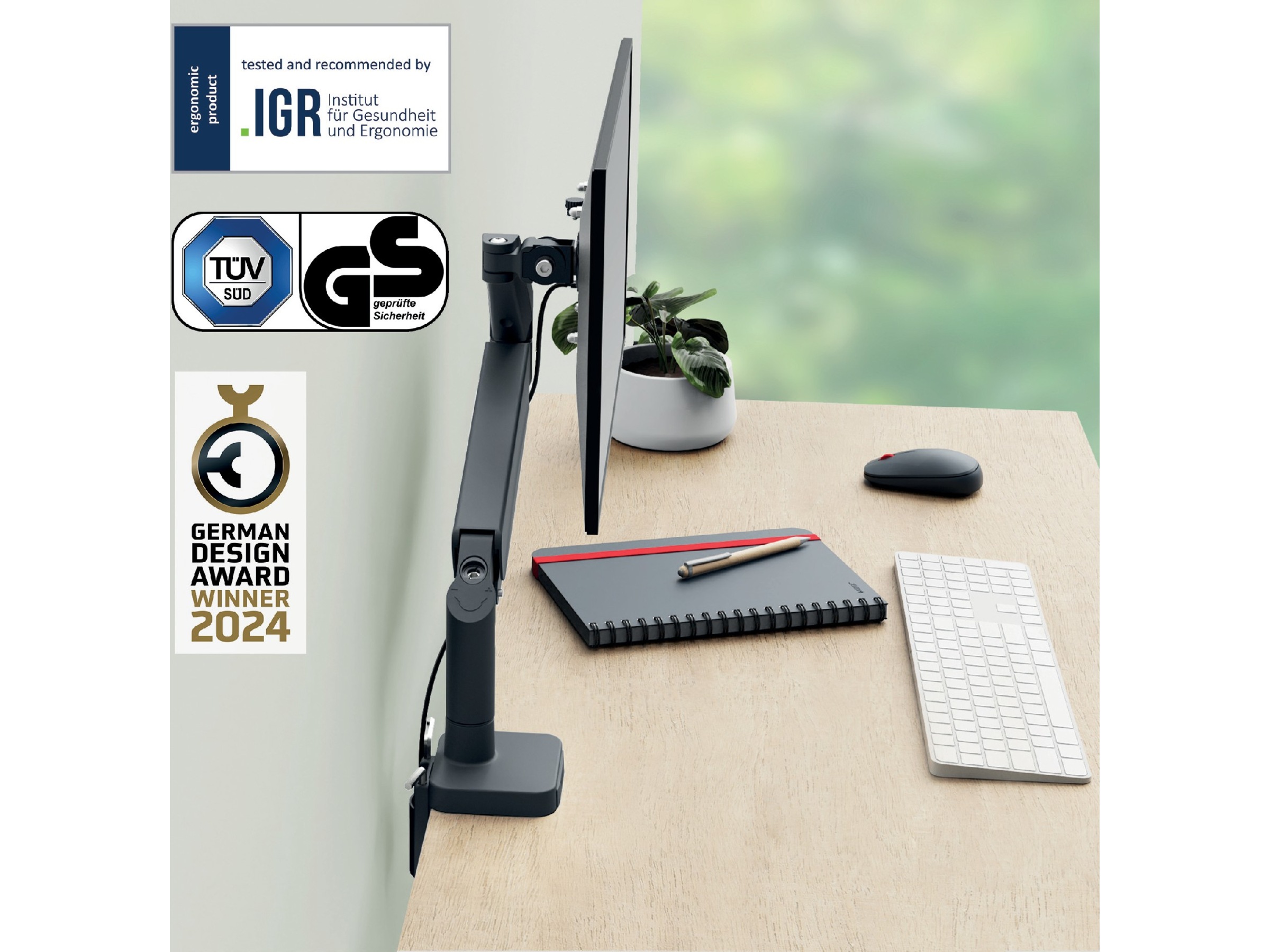 Leitz Ergo Monitorarm Enkel, platsbesparande, 17"-32" skärm Bord och väggfäste