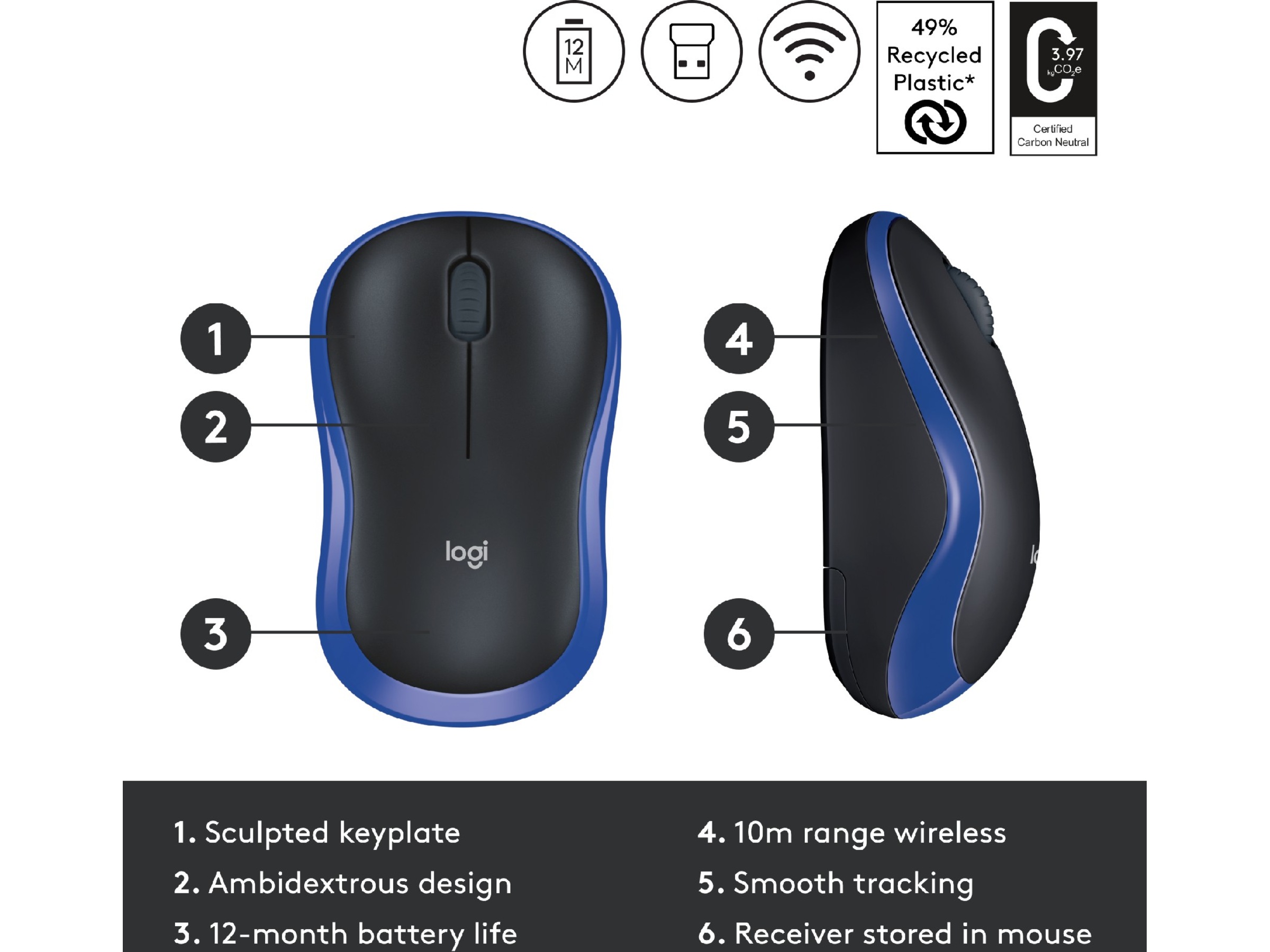 Logitech M185 Trådlös Mus Blå Mus