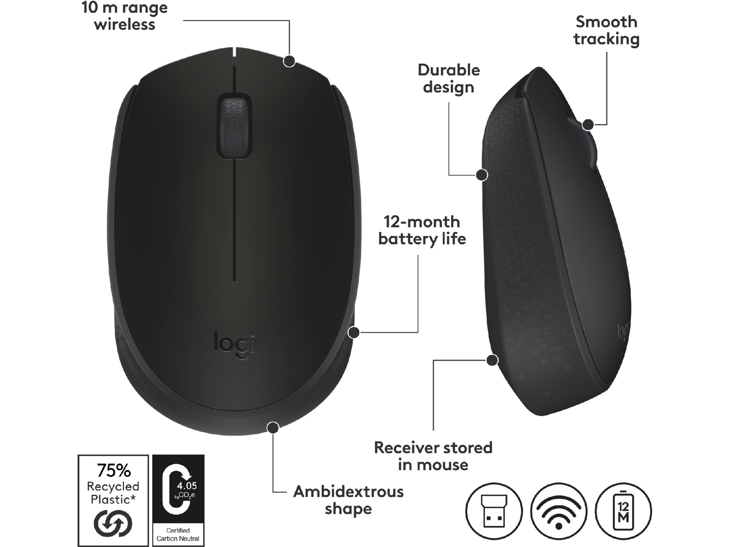 Logitech B170 Trådlös Mus Svart Mus