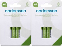Andersson uppladdningsbara AAA batterier, 2x4-pack Batterier för allmänt bruk