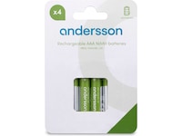 Andersson uppladdningsbara AAA batterier, 2x4-pack Batterier för allmänt bruk