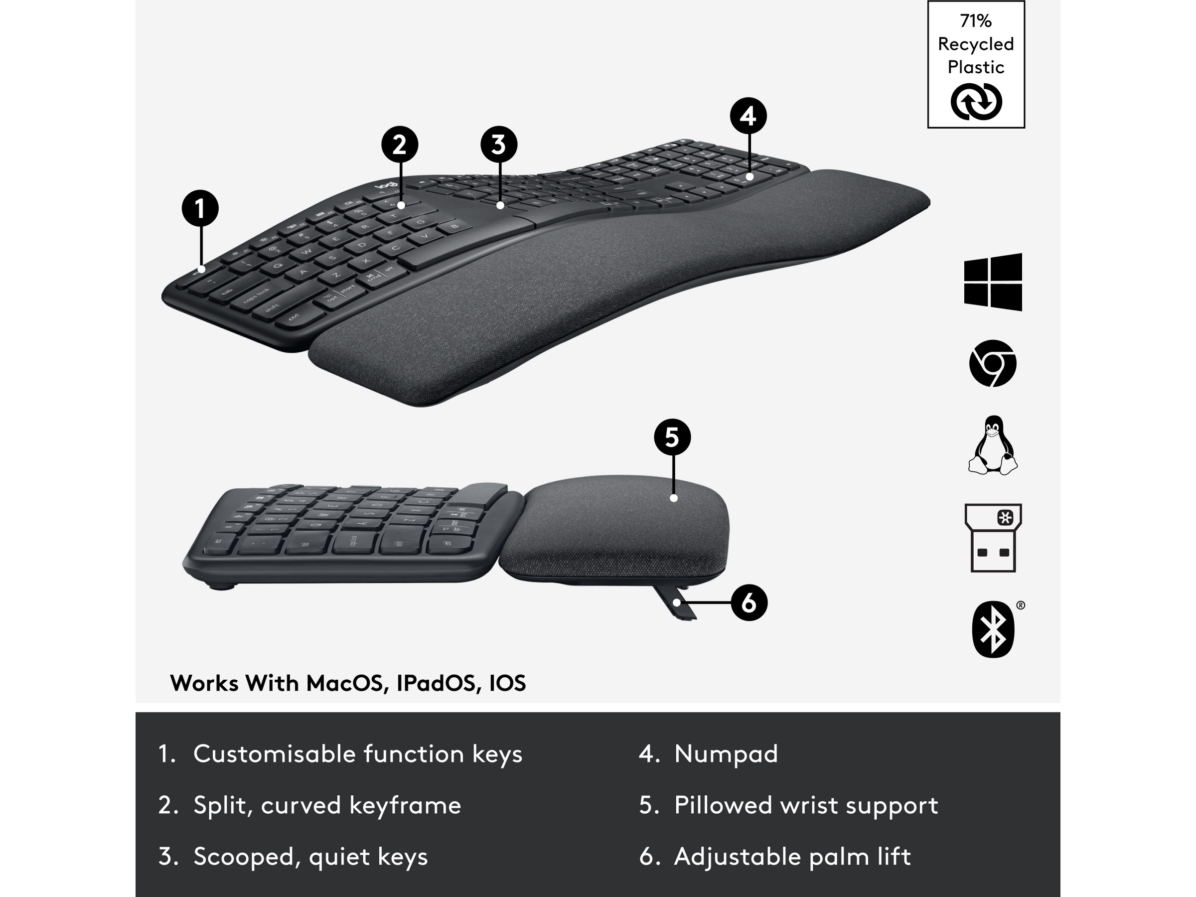 Logitech ERGO K860 Trådlös Tangentbord Tangentbord