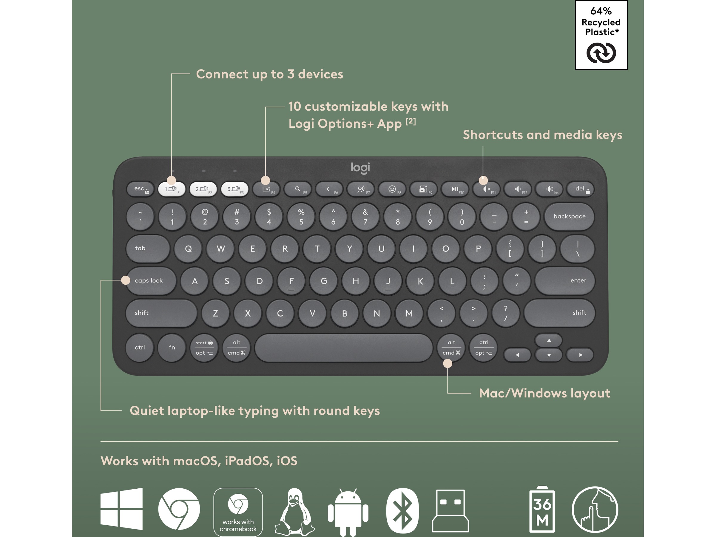 Pebble 2 Combo (svart) Mus & tangentbord -combo-paket