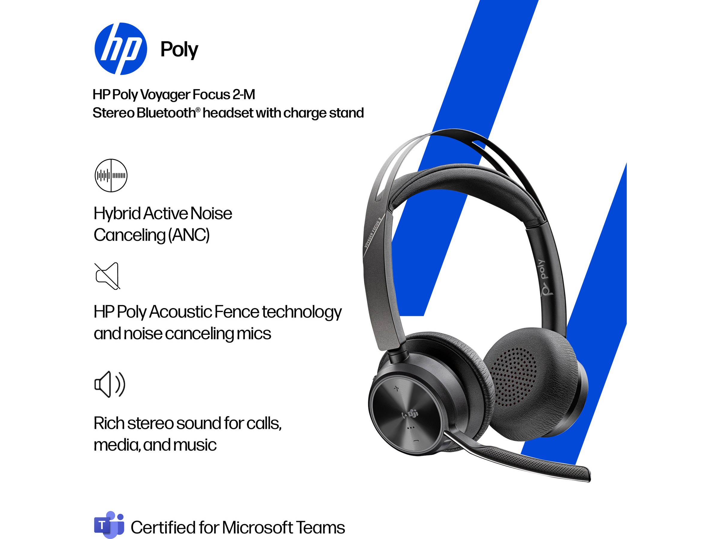 Poly Voyager Focus 2 MS USB-C Headset med laddningsställ Trådlöst headset