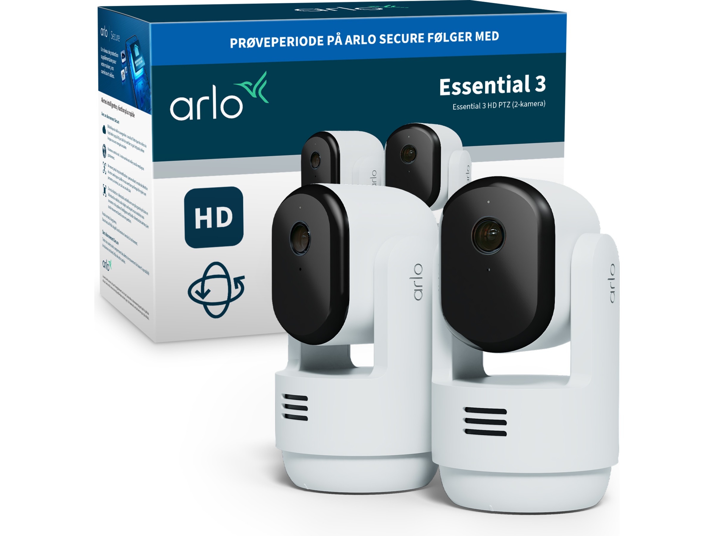 Arlo Essential 3 HD PTZ inomhus övervakningskamera 2-pack Övervakningskamera