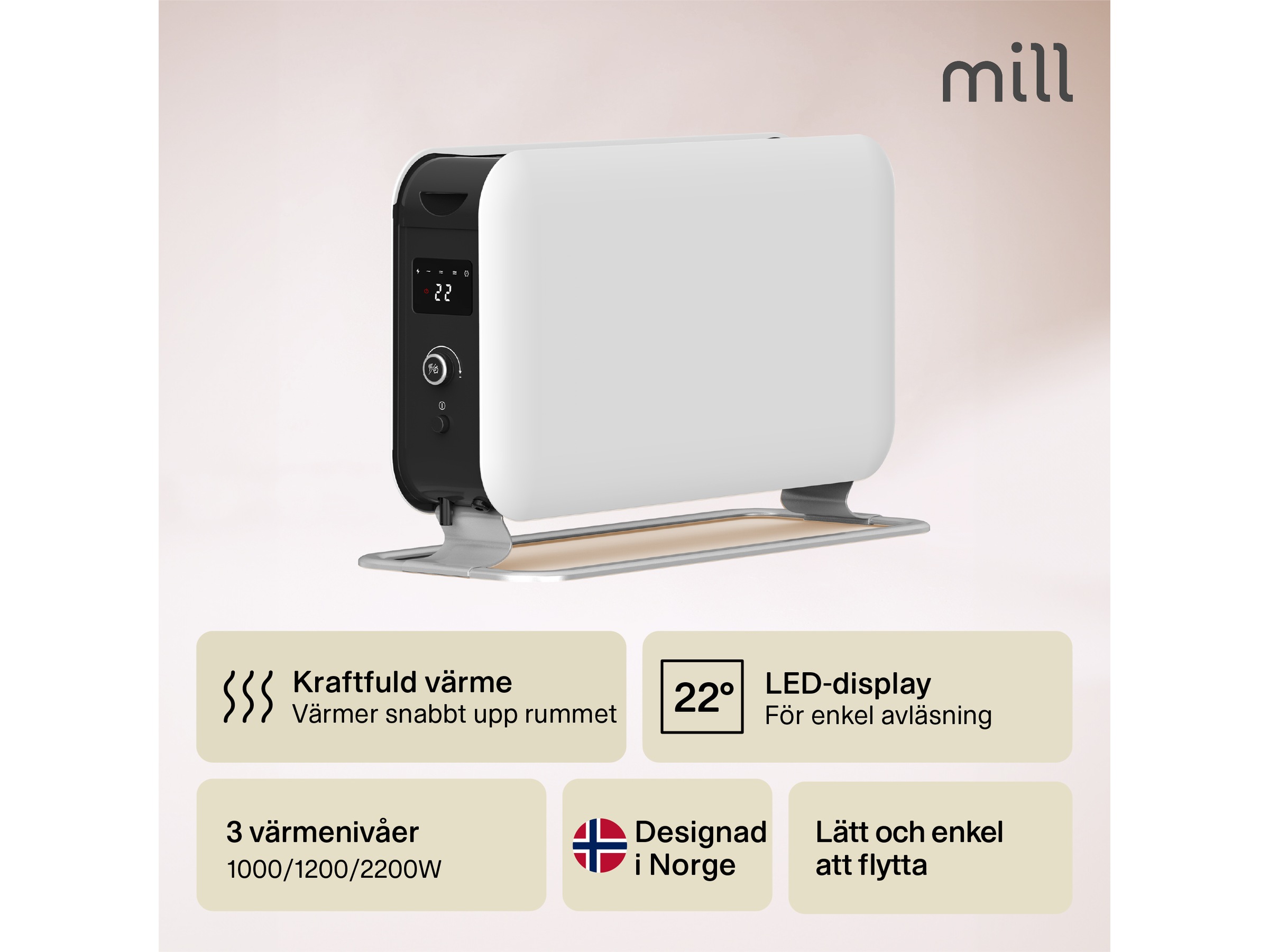 Mill Instant Max golvelement 2200W LED (vit) Fristående element