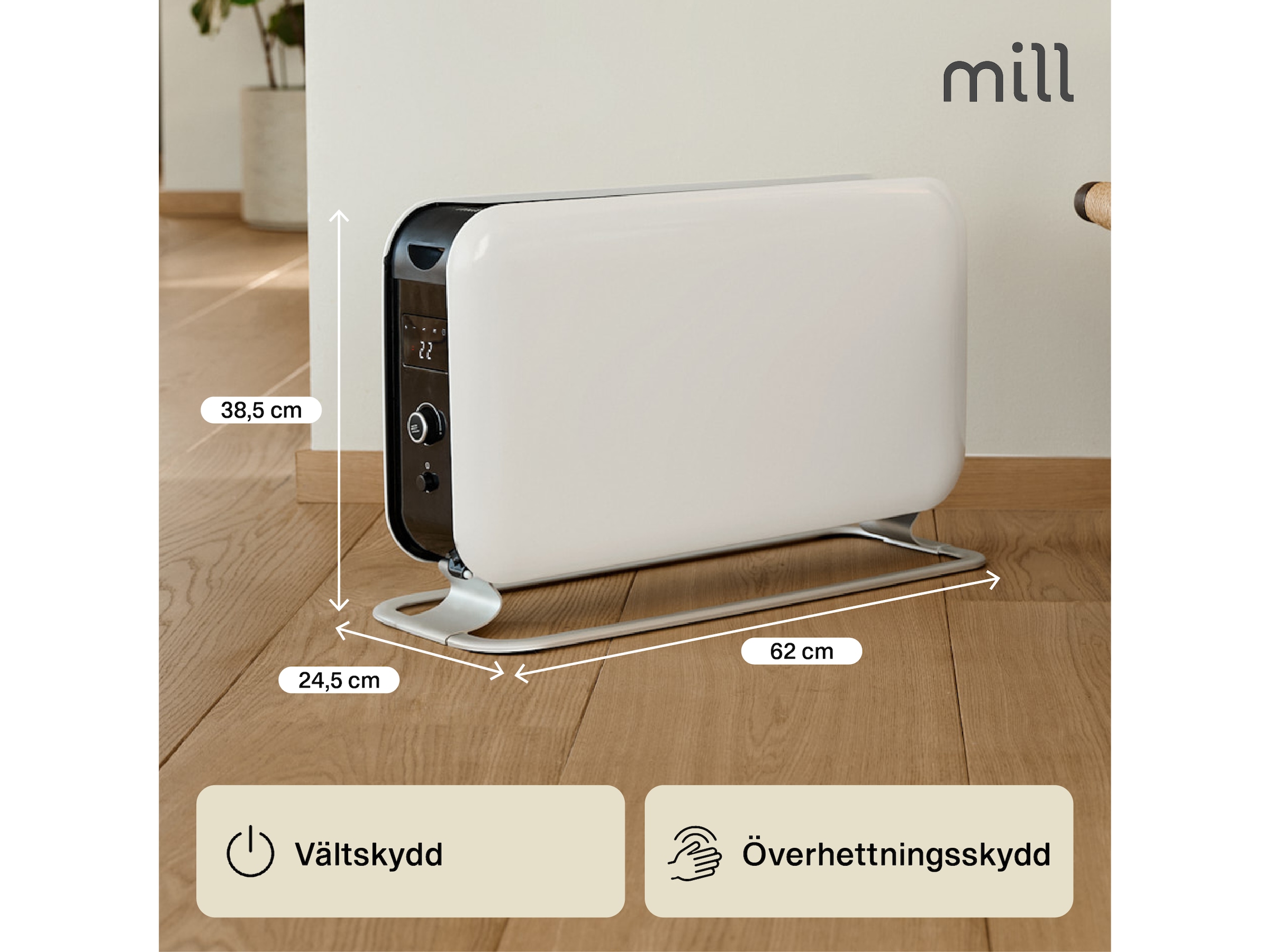 Mill Instant Max golvelement 2200W LED (vit) Fristående element