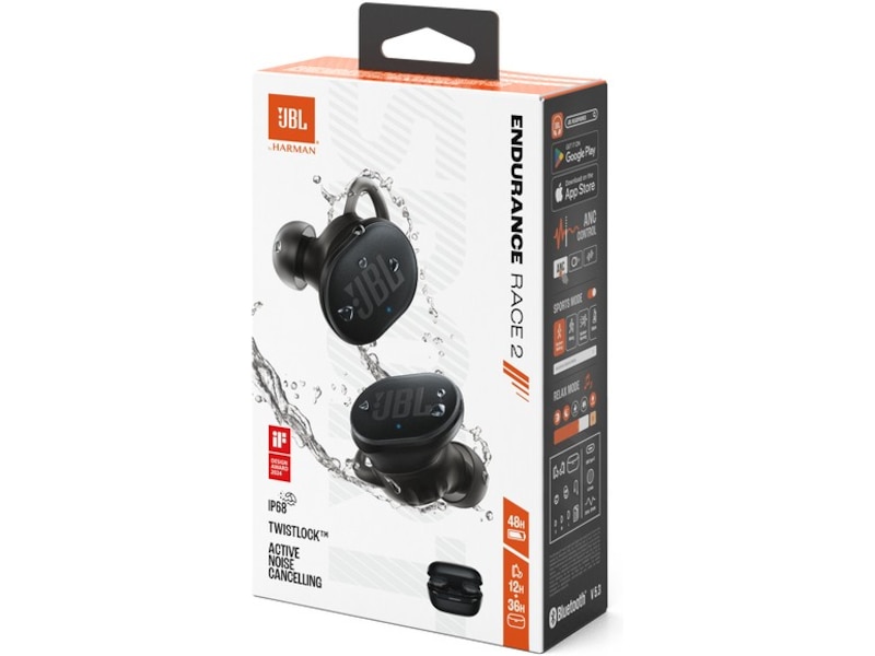 JBL Endurance race 2 trådlösa sporthörlurar med ANC svart. Smart ambien In-ear hörlurar