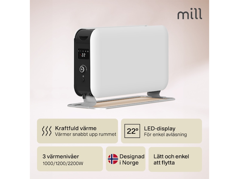 Mill Instant Max golvelement 2200W LED (vit) Fristående element