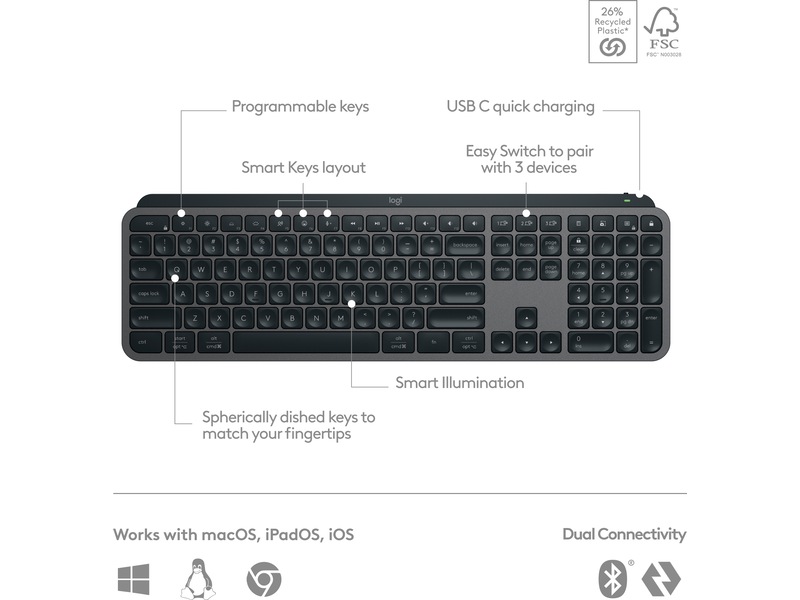 Logitech MX Keys S Trådlöst tangentbord (graphite) Tangentbord