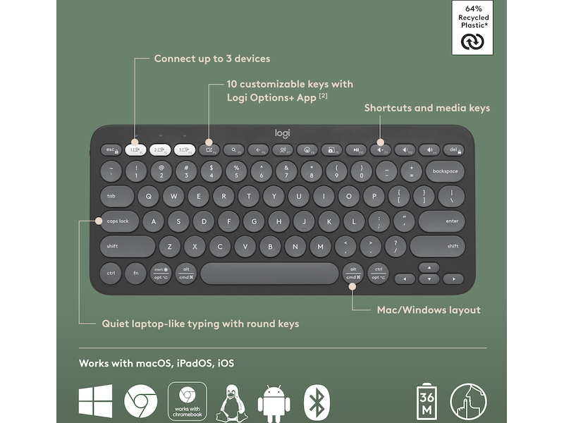 Pebble Keys 2 K380s (svart) Tangentbord