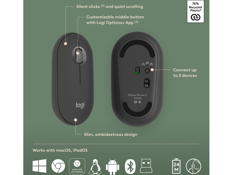 Pebble 2 Combo (svart) Mus & tangentbord -combo-paket