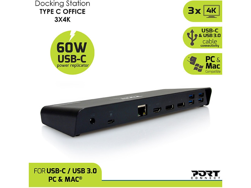 Port Design Dockningsstation Type C Office 3x4K 85W Dockningsstation och USB-hub