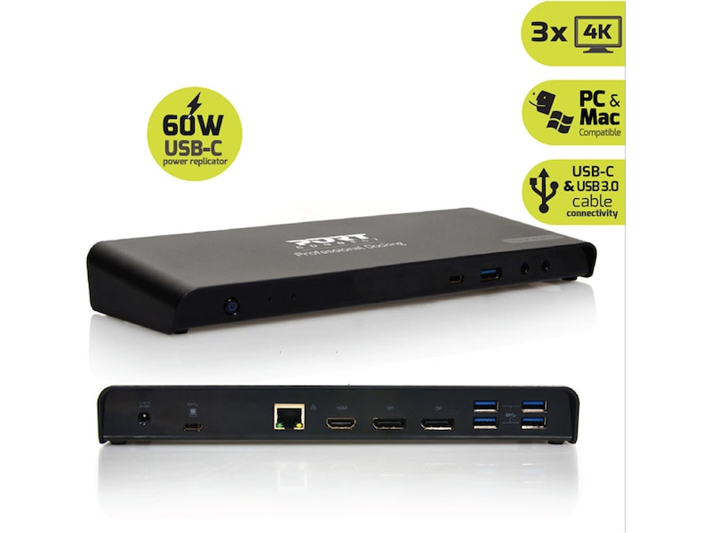Port Design Dockningsstation Type C Office 3x4K 85W Dockningsstation och USB-hub